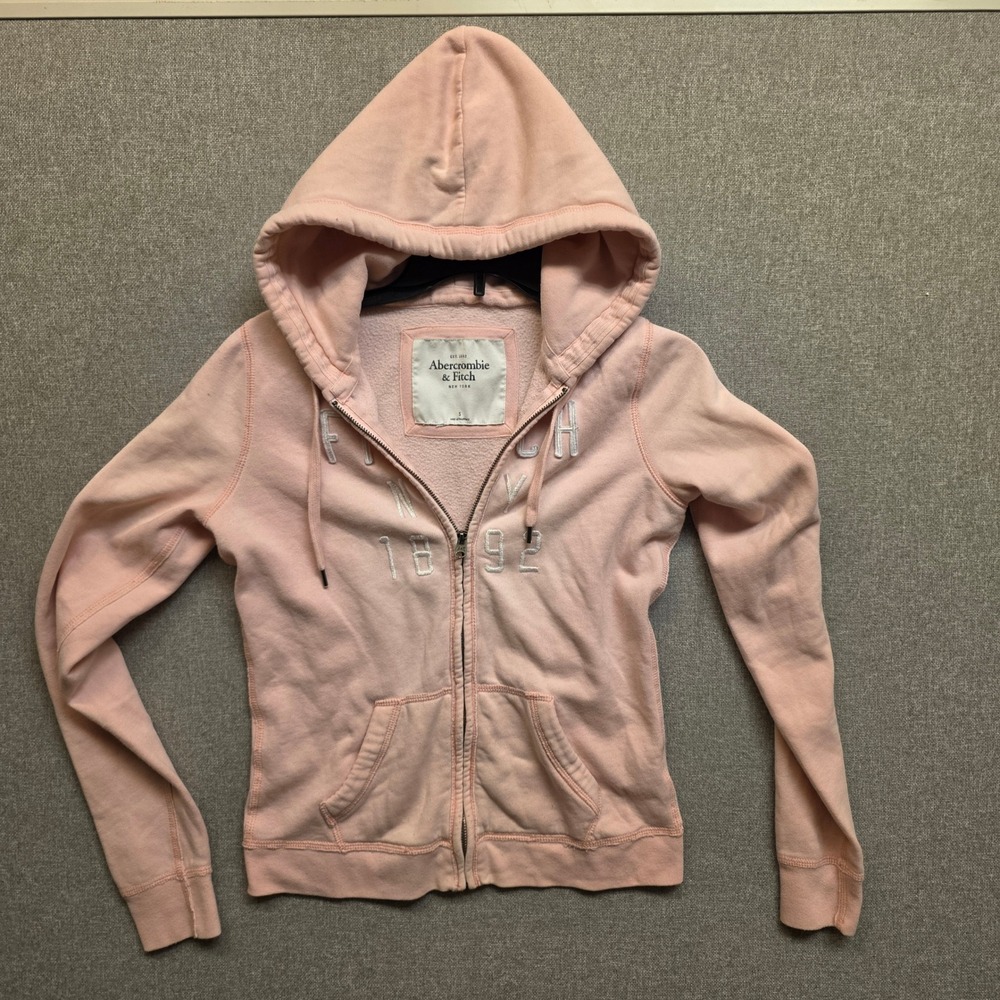 Abercrombie & Fitch Womens S Pink 1892 Logo Full Zip Hoodie Y2K Fleece